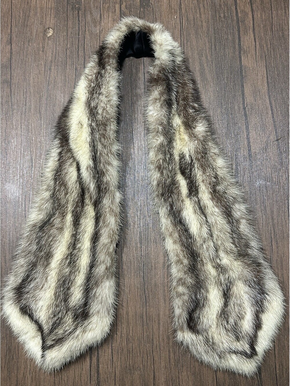 Vintage Genuine Rabbit Fur Stole / Scarf – Cream Brown Gray – Satin Lined